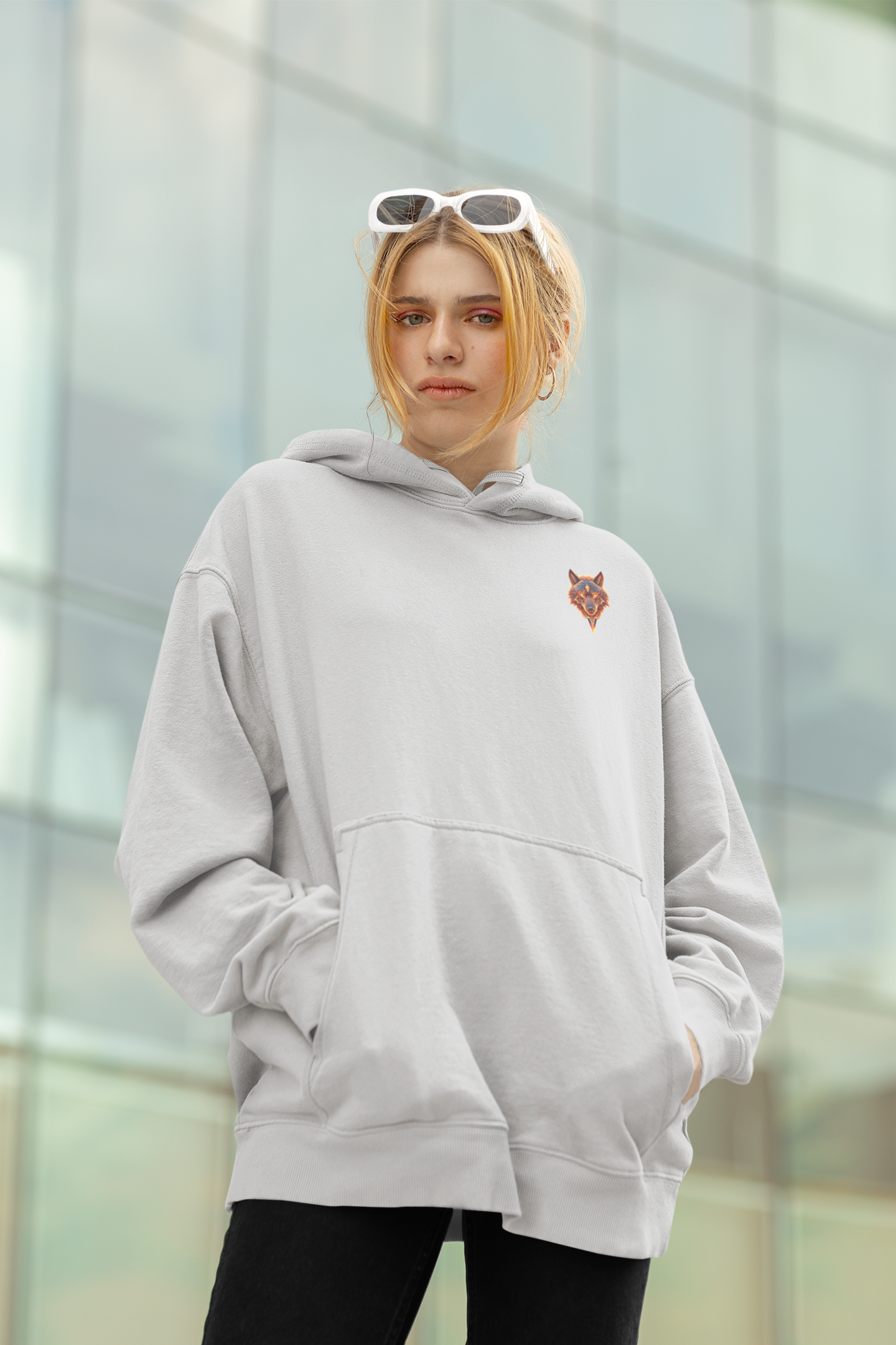 Wolf Wild im Kopf Feuer im Herz Freiheit im Blut BS - Unisex Erwachsenen Bio Slammer Oversized Hoodie ST/ST SH