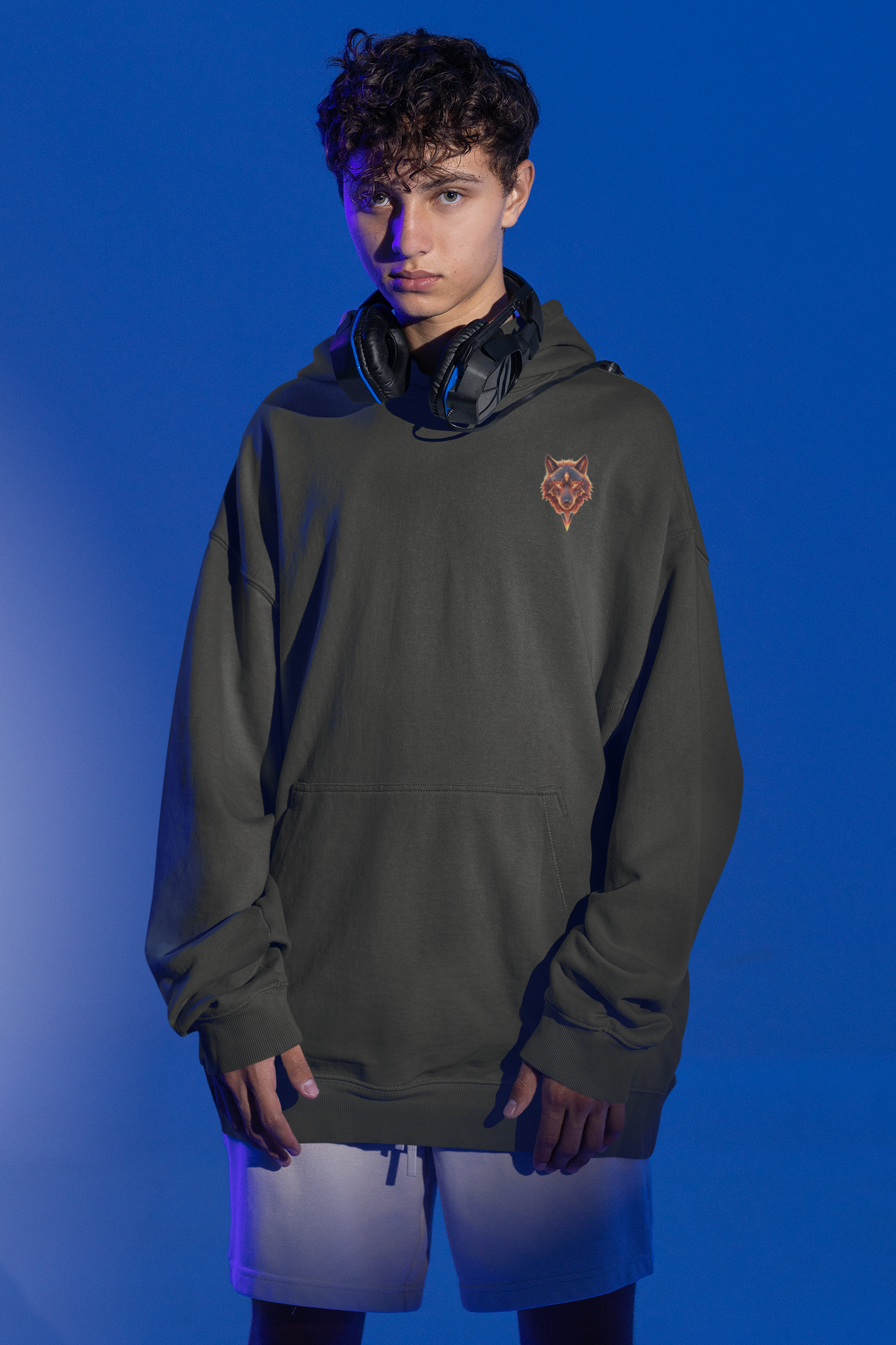 Wolf Wild im Kopf Feuer im Herz Freiheit im Blut BS - Unisex Erwachsenen Bio Slammer Oversized Hoodie ST/ST SH