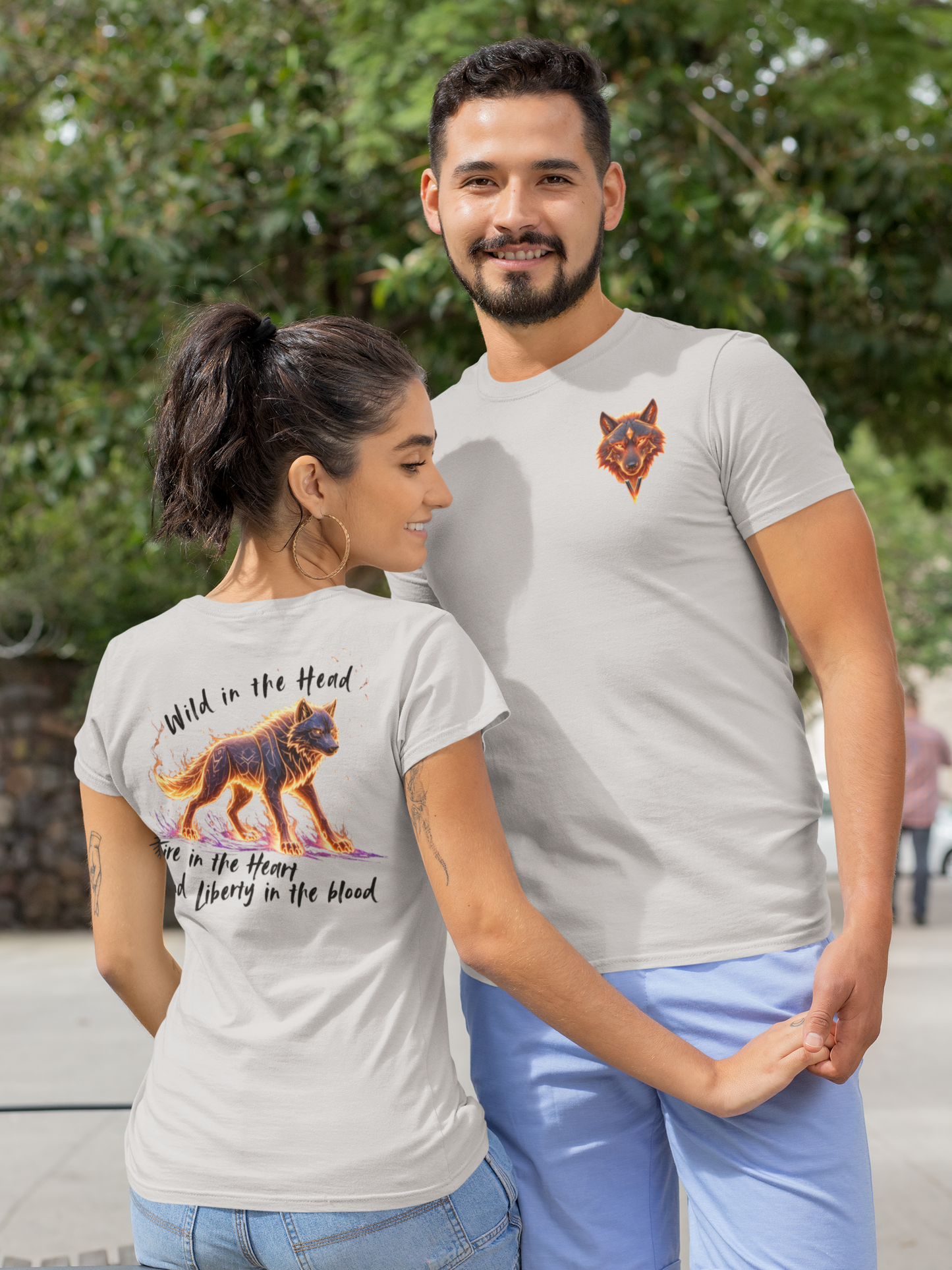 Wolf Wild im Kopf Feuer im Herz Freiheit im Blut BS - Unisex Erwachsenen Bio Creator T-Shirt ST/ST SH