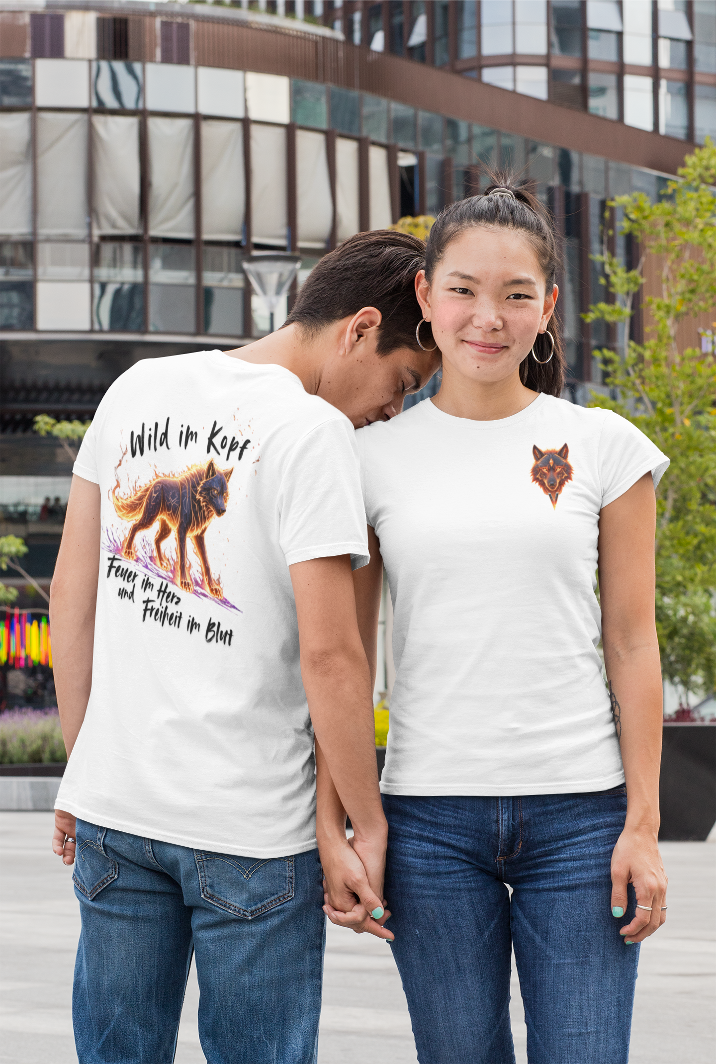 Wolf Wild im Kopf Feuer im Herz Freiheit im Blut BS - Unisex Erwachsenen Bio Creator T-Shirt ST/ST SH