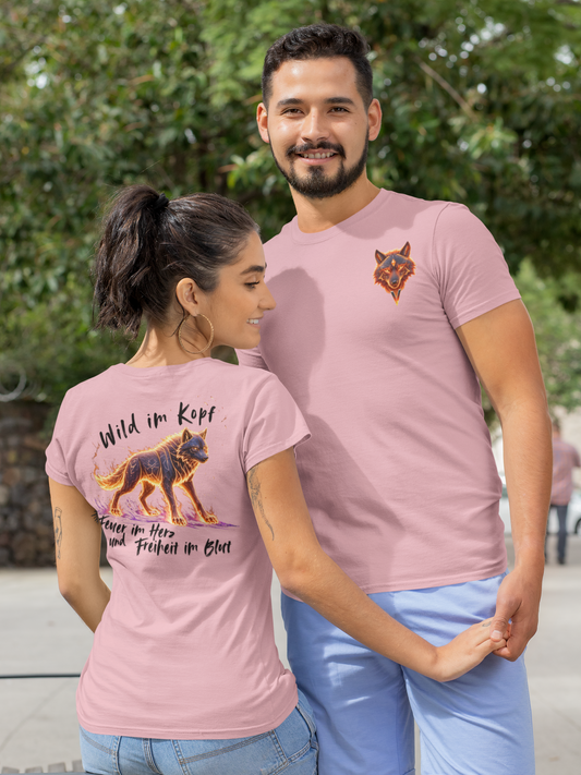 Wolf Wild im Kopf Feuer im Herz Freiheit im Blut BS - Unisex Erwachsenen Bio Creator T-Shirt ST/ST SH