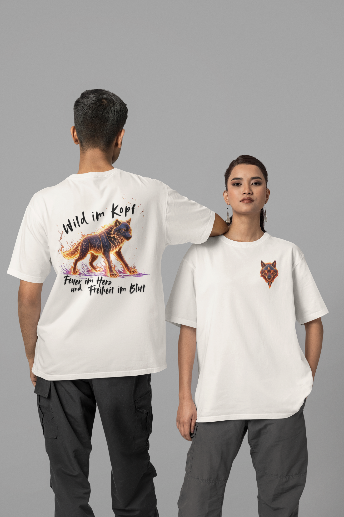 Wolf Wild im Kopf Feuer im Herz Freiheit im Blut BS - Unisex Erwachsenen Bio Creator T-Shirt ST/ST SH