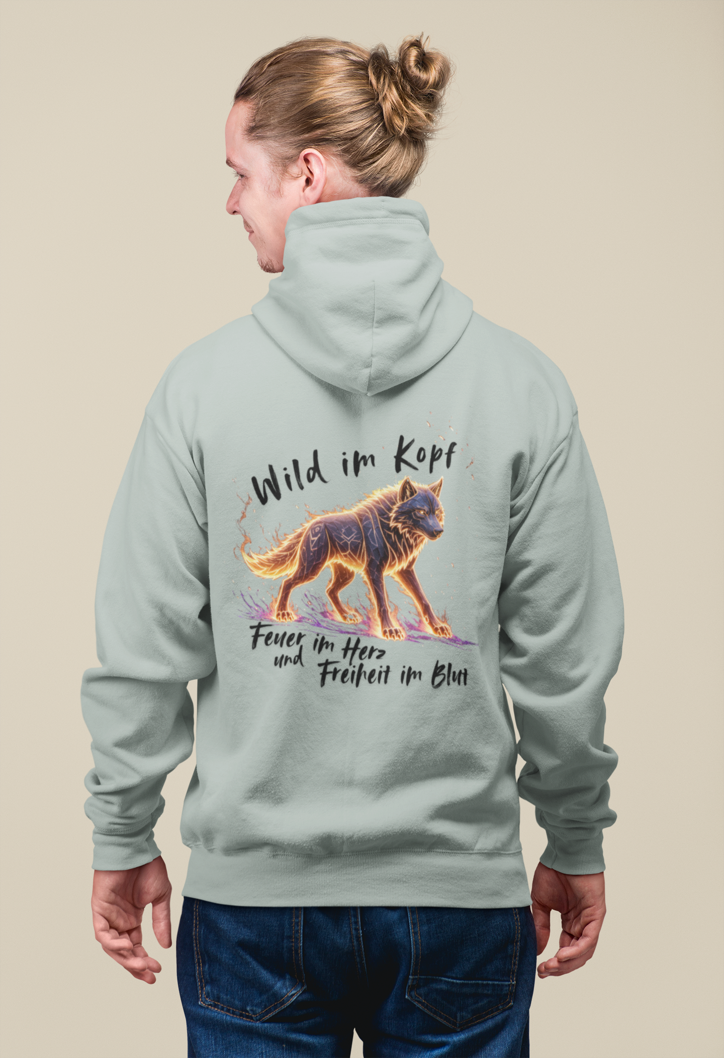 Wolf Wild im Kopf Feuer im Herz Freiheit im Blut BS - Unisex Erwachsenen Bio Cruiser Hoodie ST/ST SH
