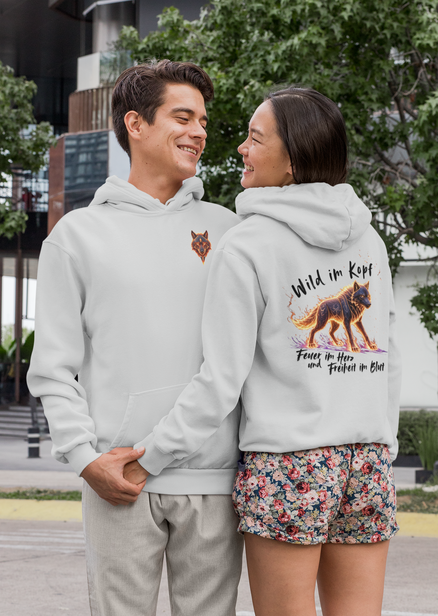 Wolf Wild im Kopf Feuer im Herz Freiheit im Blut BS - Unisex Erwachsenen Bio Cruiser Hoodie ST/ST SH