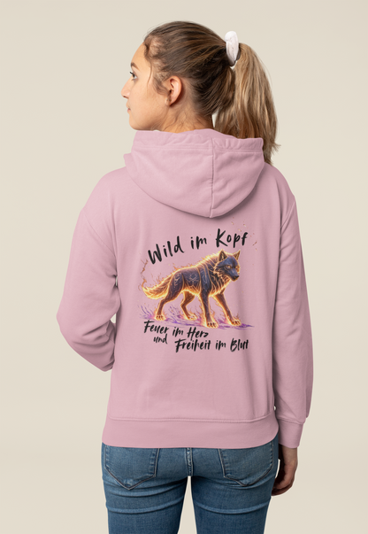 Wolf Wild im Kopf Feuer im Herz Freiheit im Blut BS - Unisex Erwachsenen Bio Organic Cruiser Hoodie 2.0 ST/ST