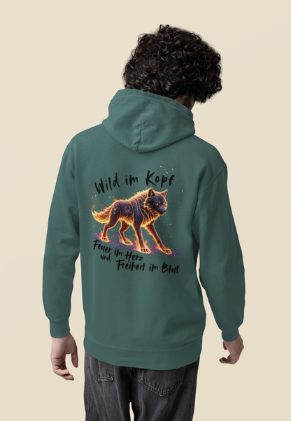 Wolf Wild im Kopf Feuer im Herz Freiheit im Blut BS - Unisex Erwachsenen Bio Organic Cruiser Hoodie 2.0 ST/ST