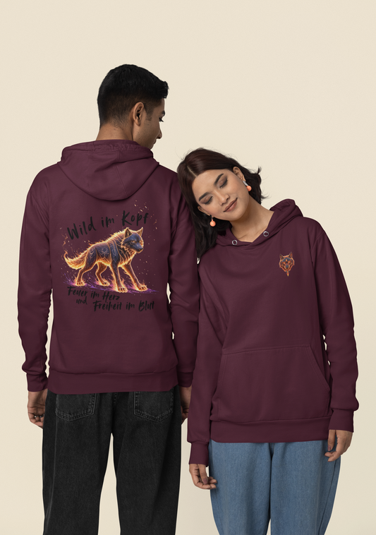 Wolf Wild im Kopf Feuer im Herz Freiheit im Blut BS - Unisex Erwachsenen Bio Cruiser Hoodie ST/ST SH