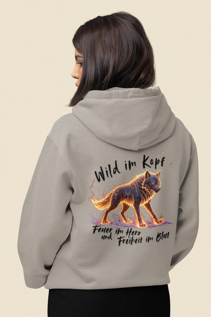 Wolf Wild im Kopf Feuer im Herz Freiheit im Blut BS - Unisex Erwachsenen Bio Organic Cruiser Hoodie 2.0 ST/ST