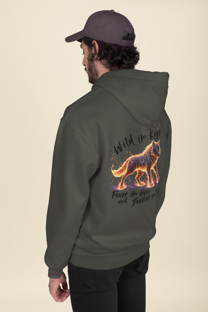 Wolf Wild im Kopf Feuer im Herz Freiheit im Blut BS - Unisex Erwachsenen Bio Organic Cruiser Hoodie 2.0 ST/ST