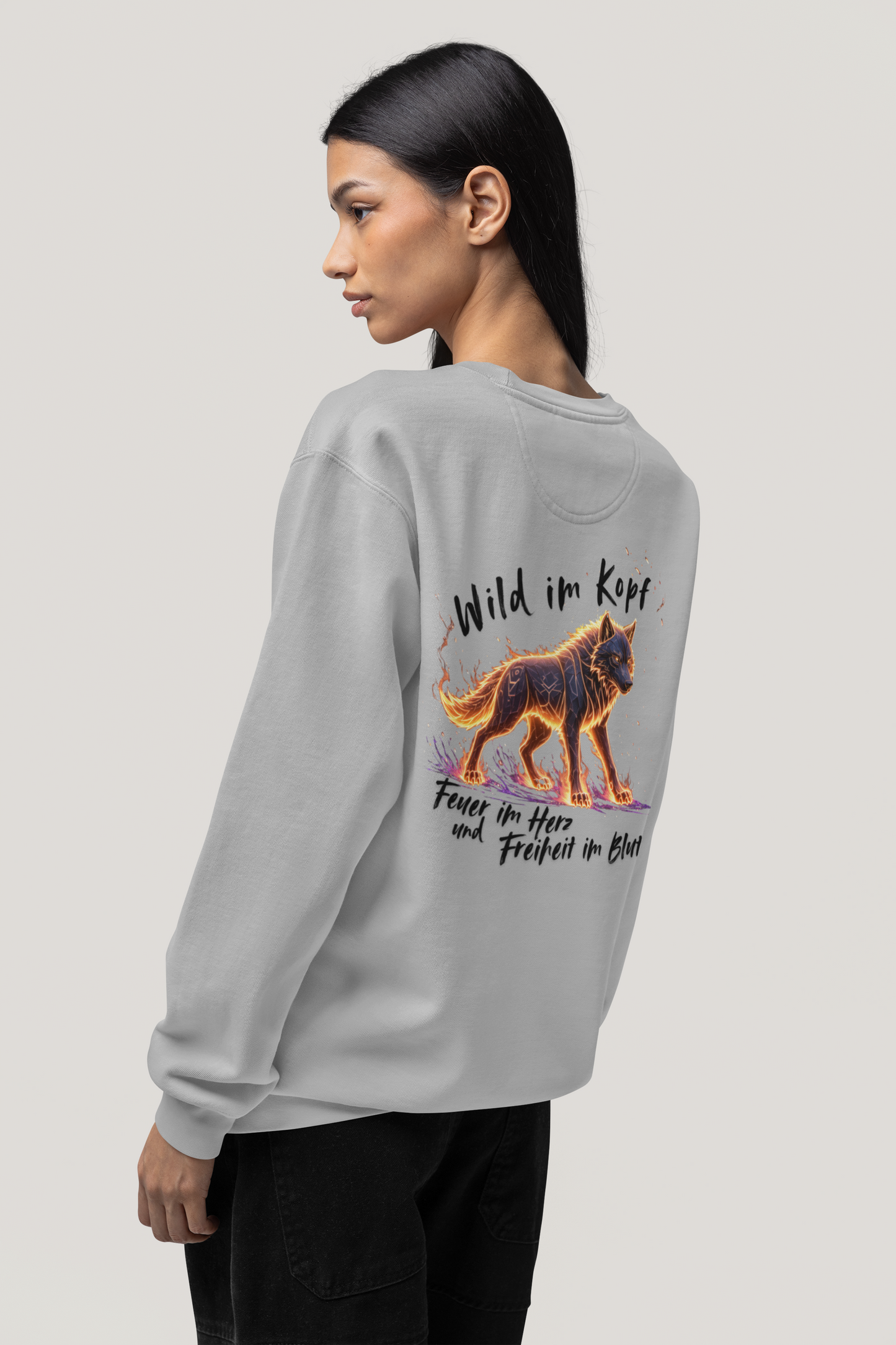 Wolf Wild im Kopf Feuer im Herz Freiheit im Blut BS - Unisex Erwachsenen Bio Changer Sweatshirt ST/ST SH