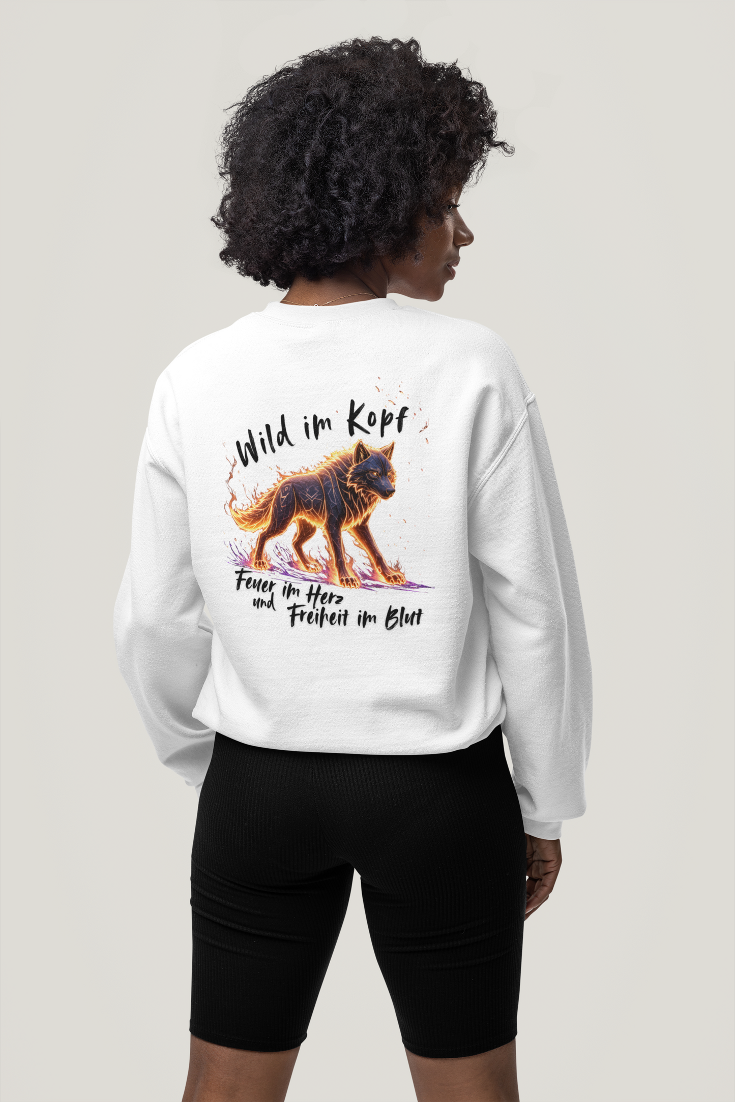 Wolf Wild im Kopf Feuer im Herz Freiheit im Blut BS - Unisex Erwachsenen Bio Changer Sweatshirt ST/ST SH