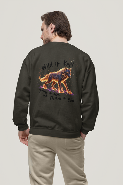 Wolf Wild im Kopf Feuer im Herz Freiheit im Blut BS - Unisex Erwachsenen Bio Changer Sweatshirt ST/ST SH