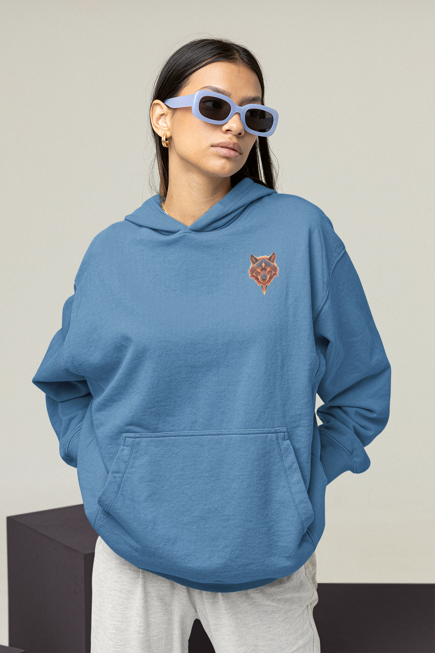 Wolf Wild im Kopf Feuer im Herz Freiheit im Blut BS - Unisex Erwachsenen Bio Slammer Oversized Hoodie ST/ST SH