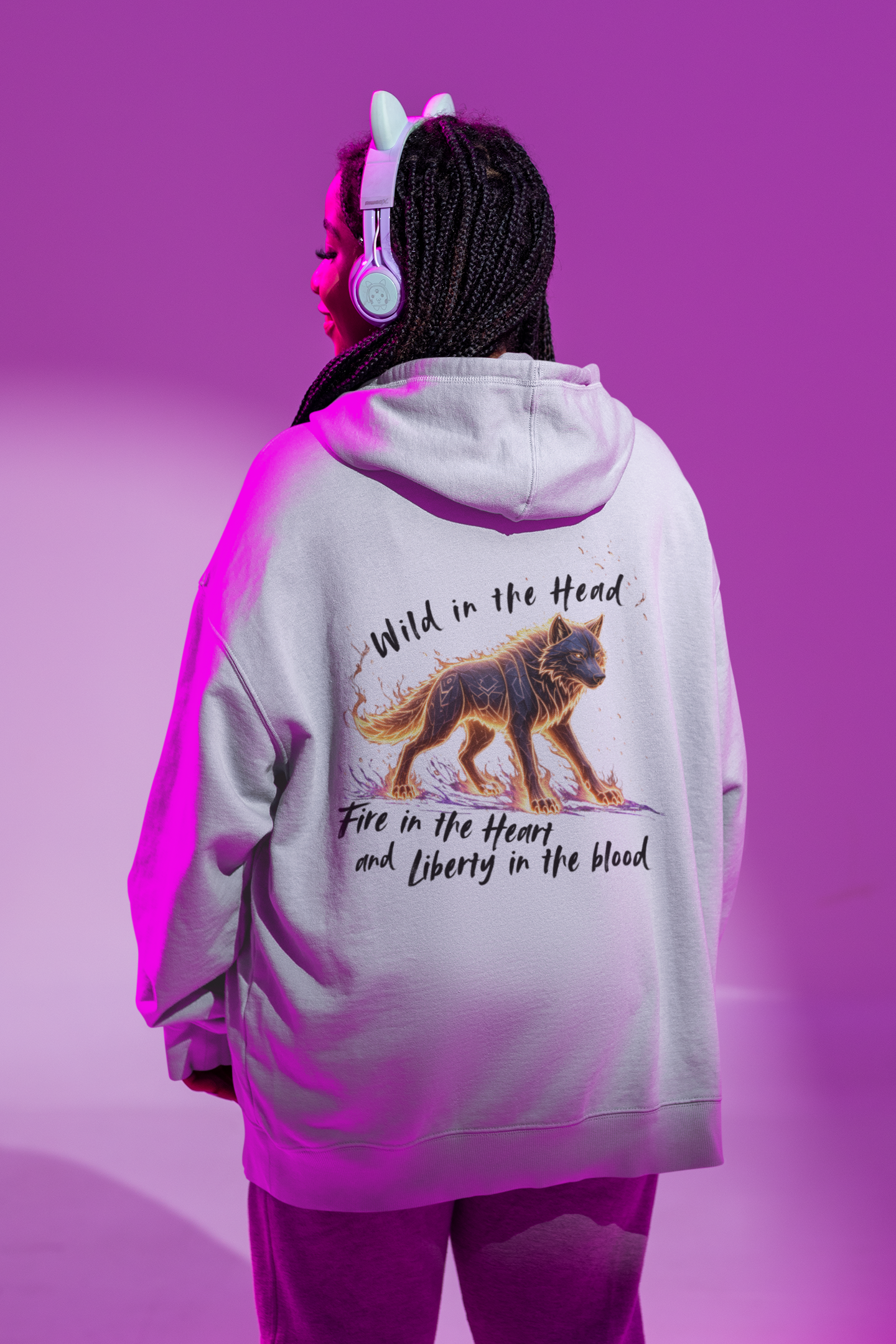Wolf Wild in the Head Fire in the Heard BS - Unisex Erwachsenen Bio Sl Oversized Hoodie ST/ST SH