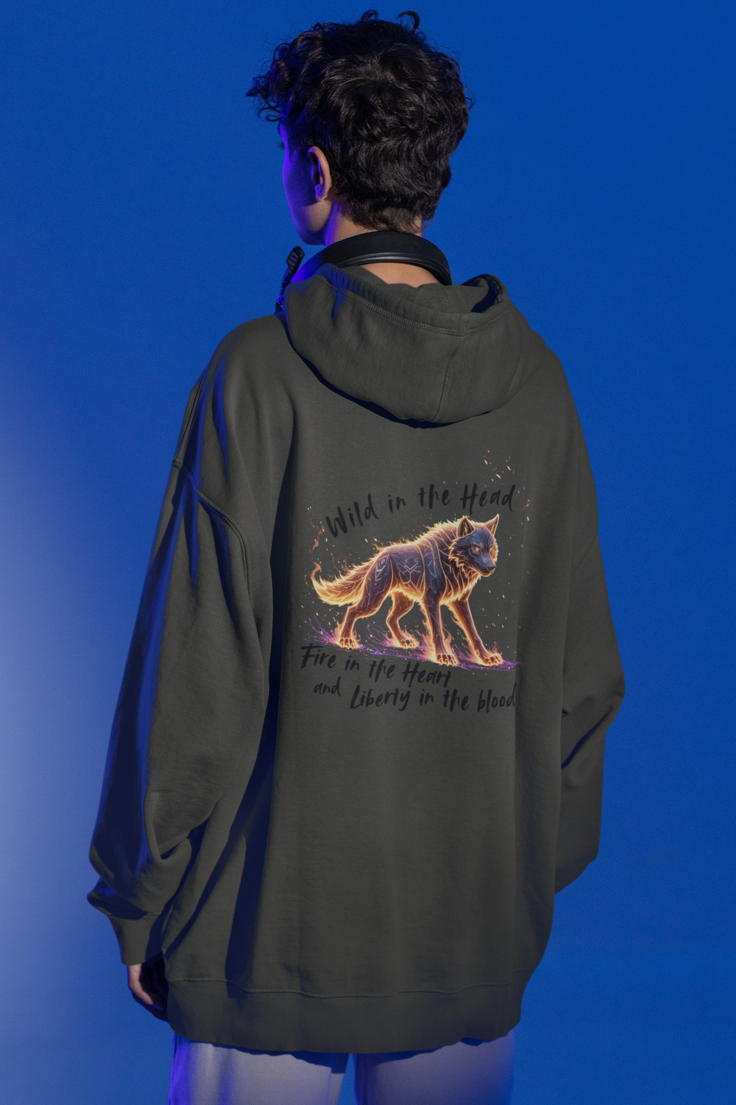Wolf Wild in the Head Fire in the Heard BS - Unisex Erwachsenen Bio Sl Oversized Hoodie ST/ST SH