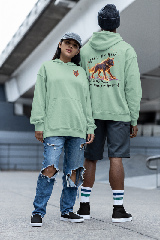 Wolf Wild in the Head Fire in the Heard BS - Unisex Erwachsenen Bio Sl Oversized Hoodie ST/ST SH