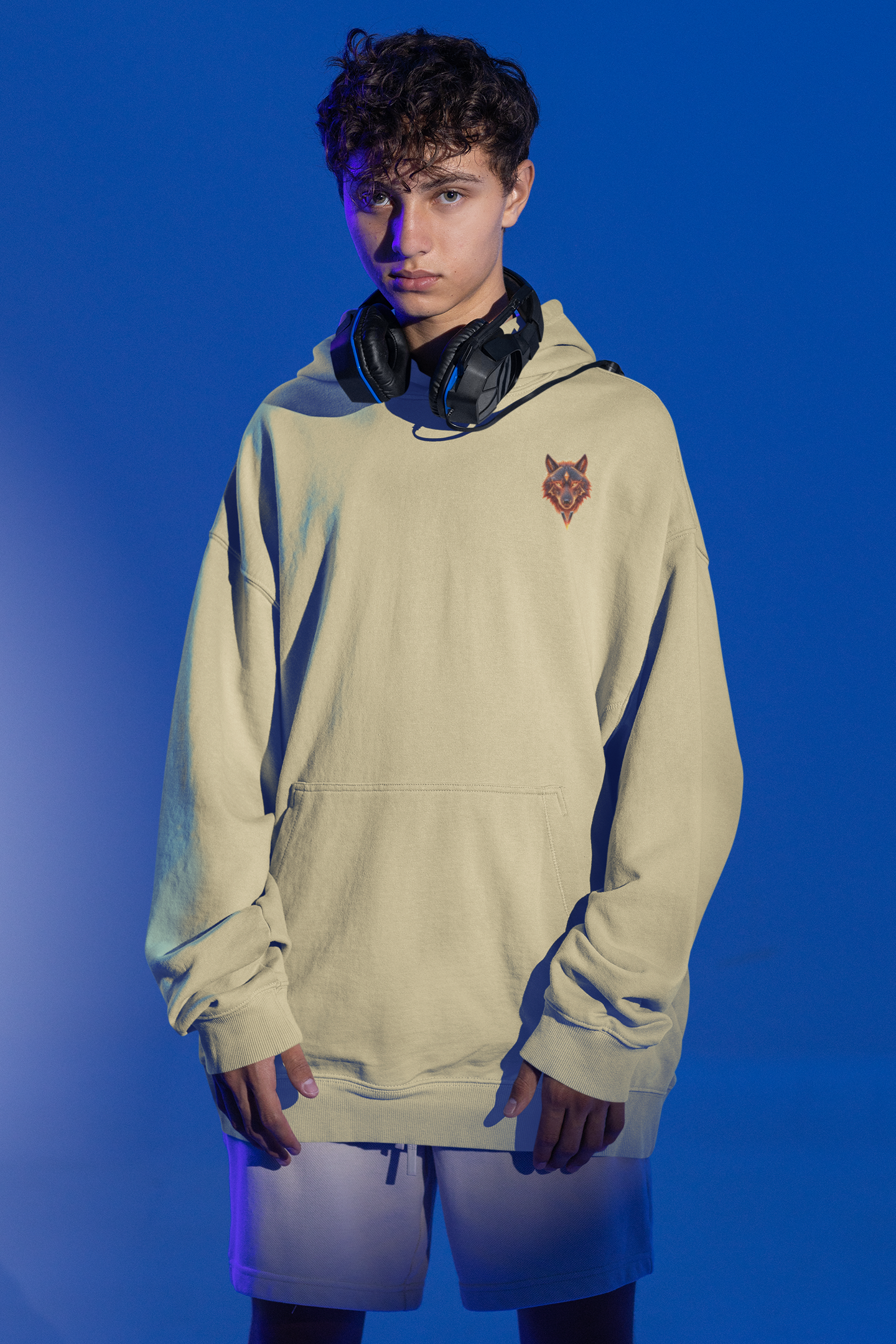 Wolf Wild im Kopf Feuer im Herz Freiheit im Blut BS - Unisex Erwachsenen Bio Slammer Oversized Hoodie ST/ST SH