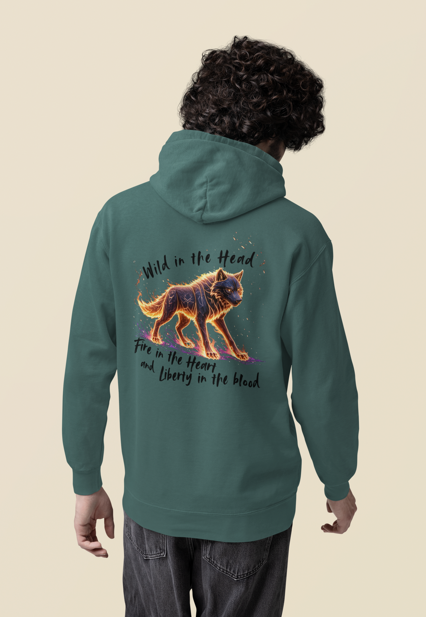 Wolf Wild in the Head Fire in the Heart BS - Unisex Erwachsenen Bio Cruiser Hoodie ST/ST SH