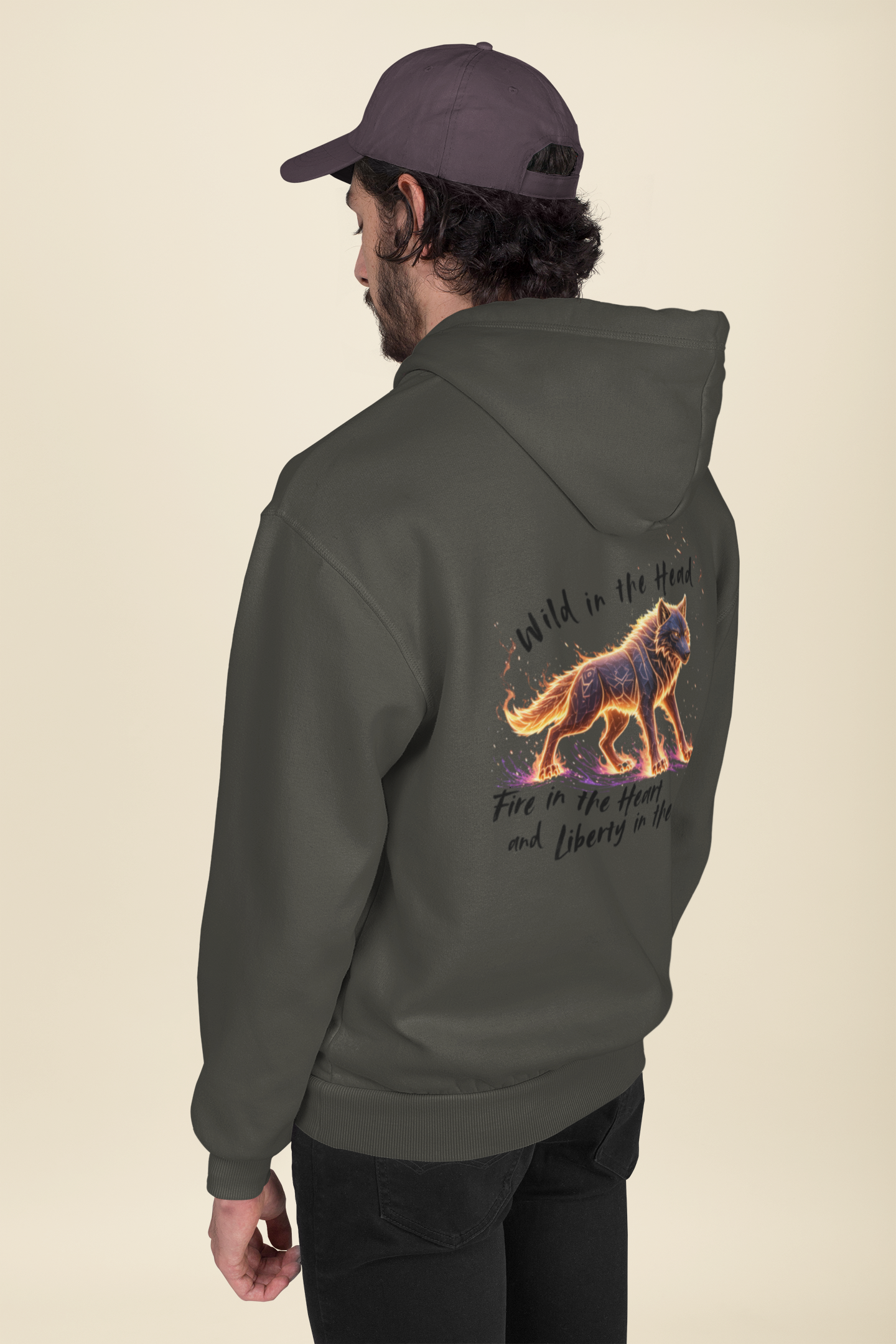 Wolf Wild in the Head Fire in the Heart BS - Unisex Erwachsenen Bio Cruiser Hoodie ST/ST SH
