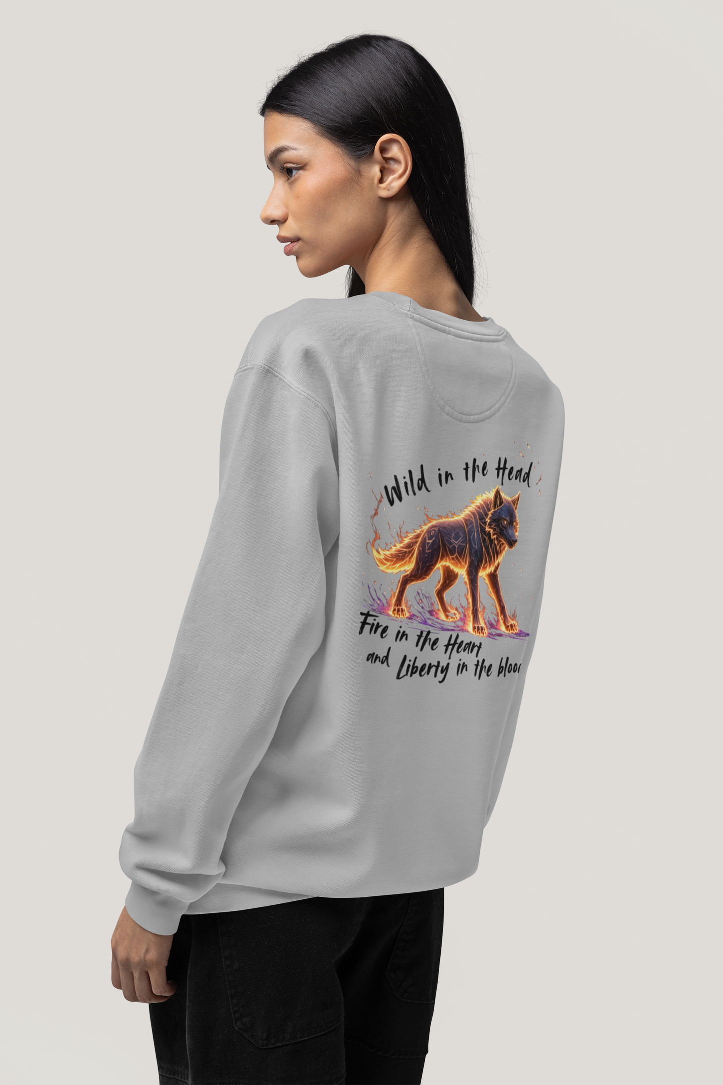 Wolf Wild in the Head Fire in the Heard BS - Unisex Erwachsenen Bio Changer Sweatshirt ST/ST SH