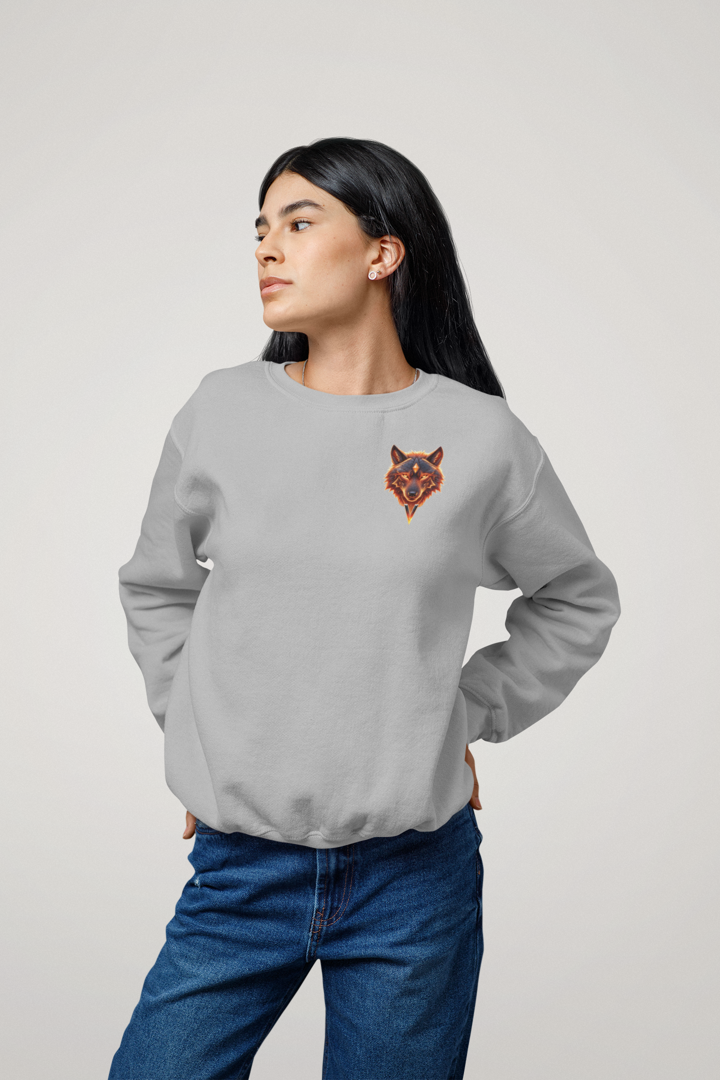 Wolf Wild im Kopf Feuer im Herz Freiheit im Blut BS - Unisex Erwachsenen Bio Changer Sweatshirt ST/ST SH