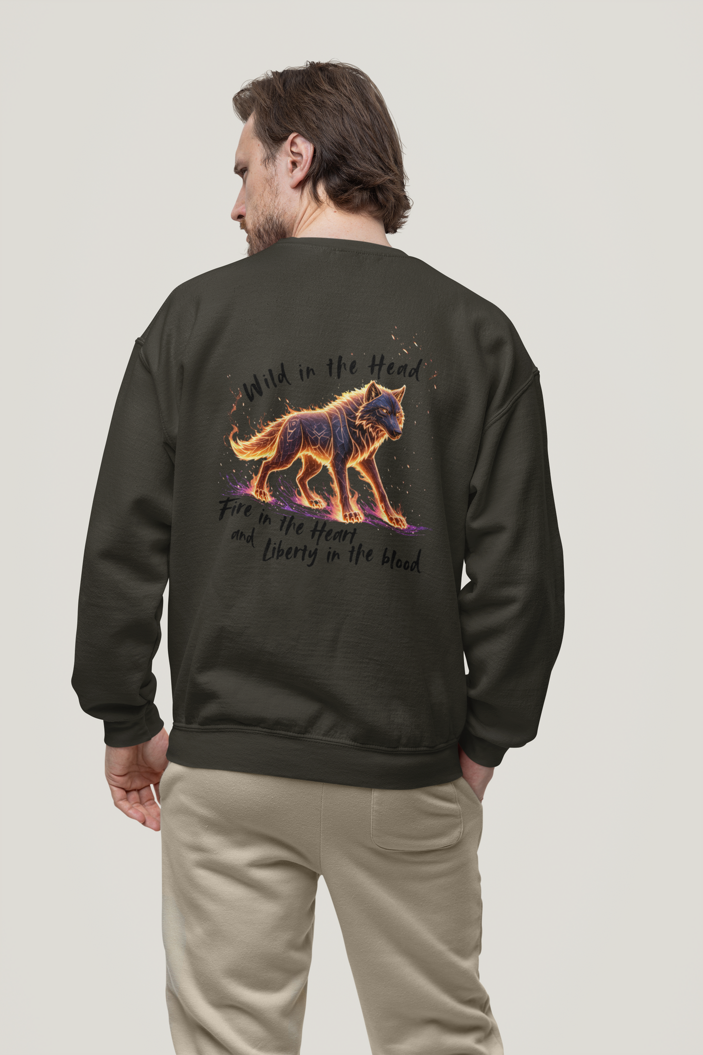 Wolf Wild in the Head Fire in the Heard BS - Unisex Erwachsenen Bio Changer Sweatshirt ST/ST SH