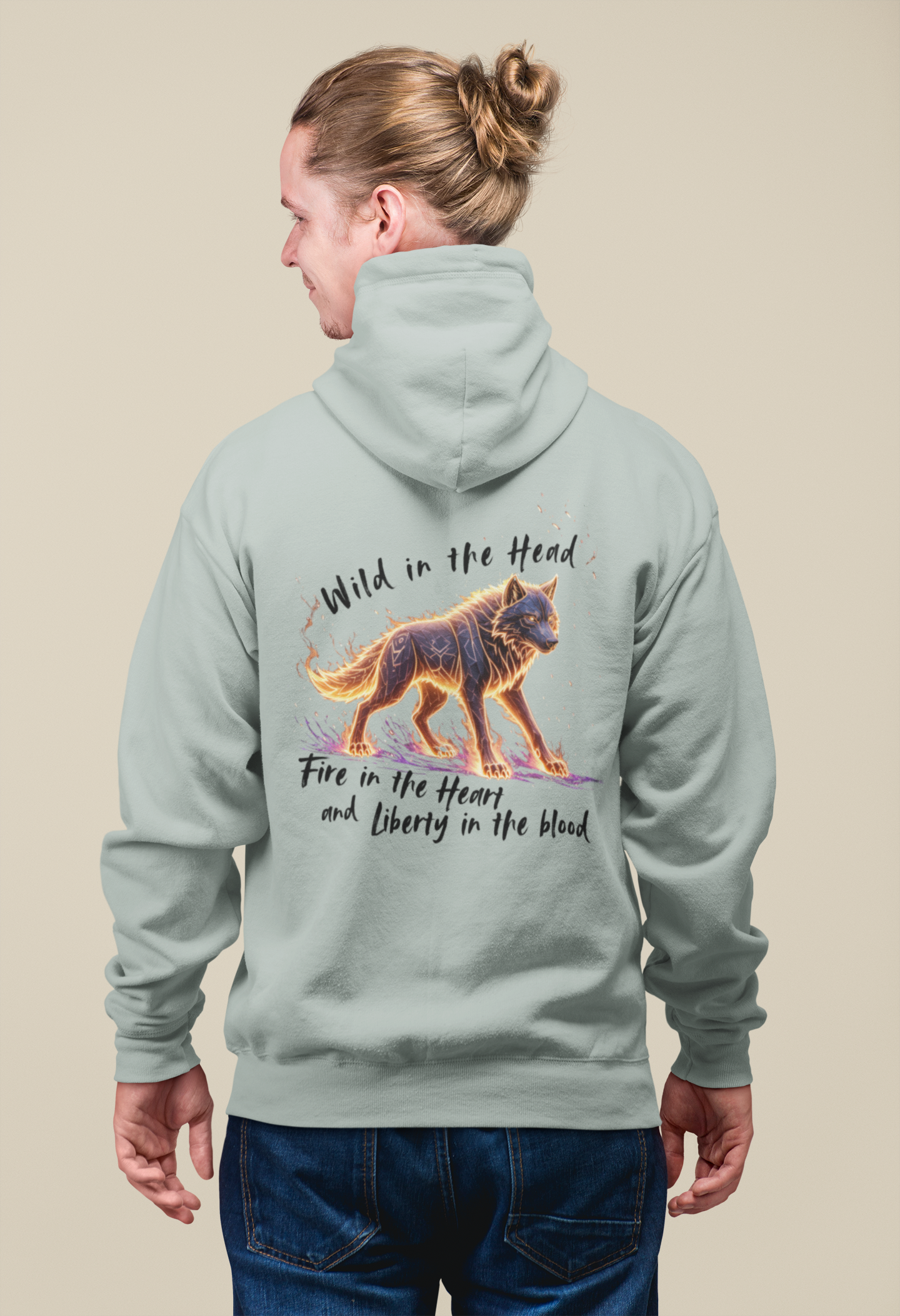 Wolf Wild in the Head Fire in the Heart BS - Unisex Erwachsenen Bio Cruiser Hoodie ST/ST SH