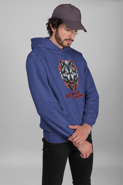 Wolf in Flammen Be Wild and Free - Unisex Erwachsenen Bio Organic Cruiser Hoodie 2.0 ST/ST