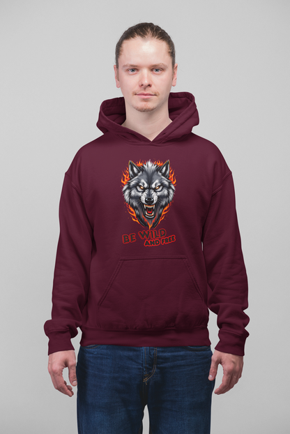 Wolf in Flammen Be Wild and Free - Unisex Erwachsenen Bio Organic Cruiser Hoodie 2.0 ST/ST