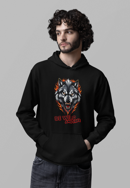 Wolf in Flammen Be Wild and Free - Unisex Erwachsenen Bio Organic Cruiser Hoodie 2.0 ST/ST