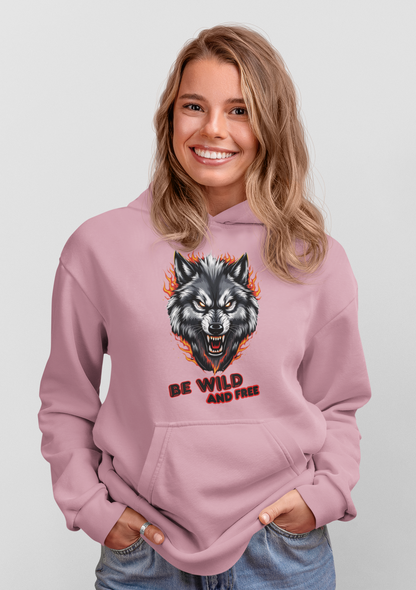 Wolf in Flammen Be Wild and Free - Unisex Erwachsenen Bio Organic Cruiser Hoodie 2.0 ST/ST