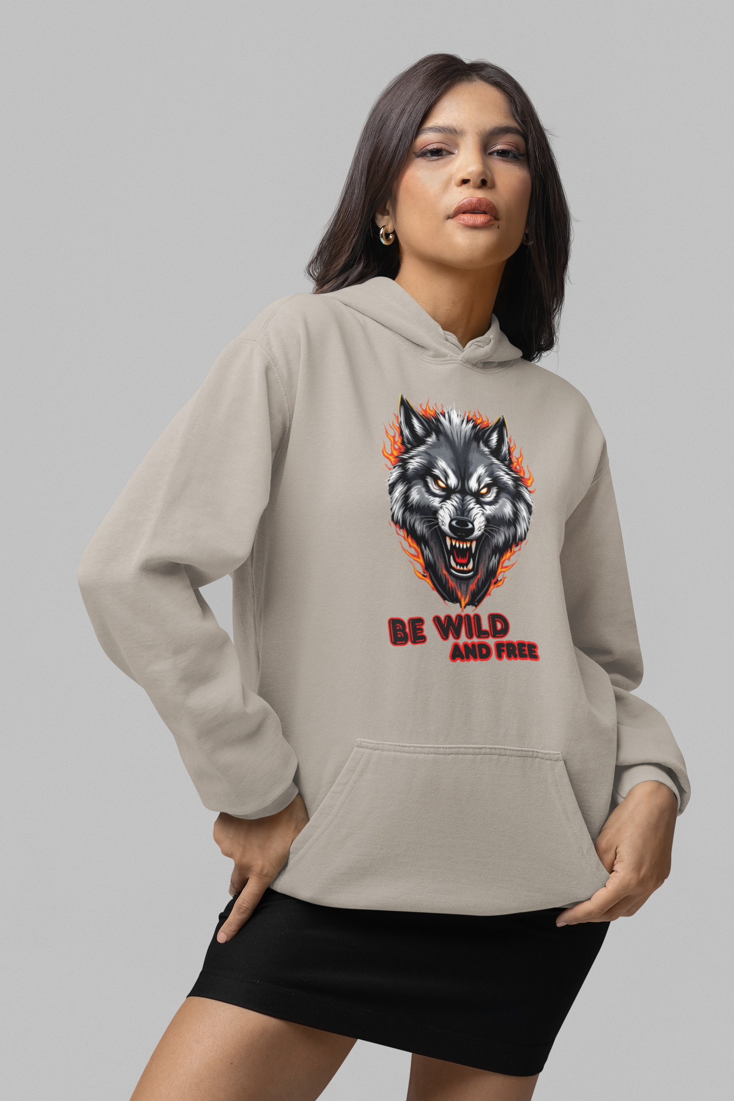 Wolf in Flammen Be Wild and Free - Unisex Erwachsenen Bio Cruiser Hoodie ST/ST SH