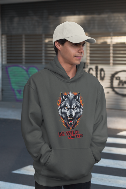 Wolf in Flammen Be Wild and Free - Unisex Erwachsenen Bio Organic Cruiser Hoodie 2.0 ST/ST
