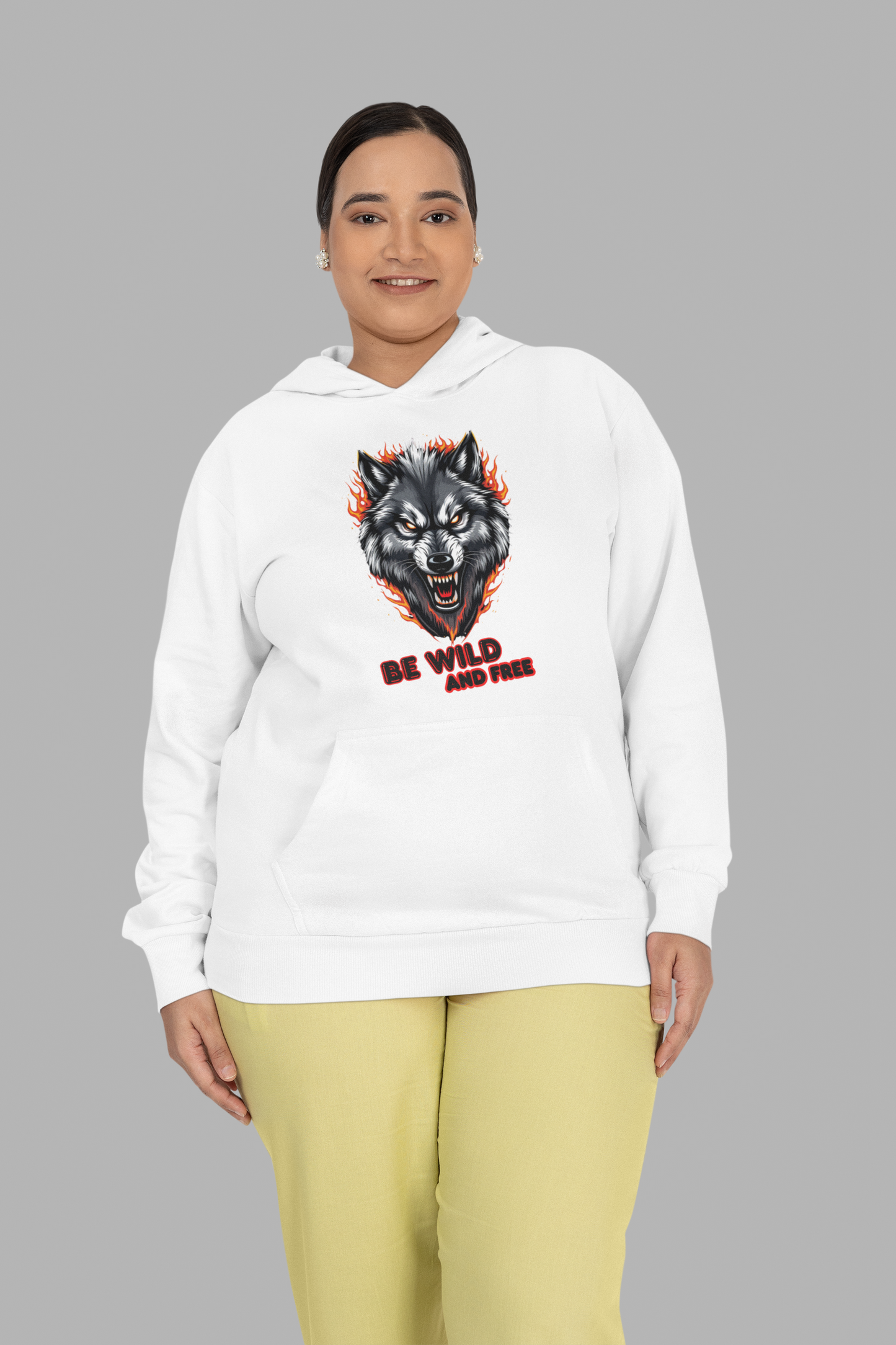 Wolf in Flammen Be Wild and Free - Unisex Erwachsenen Bio Cruiser Hoodie ST/ST SH