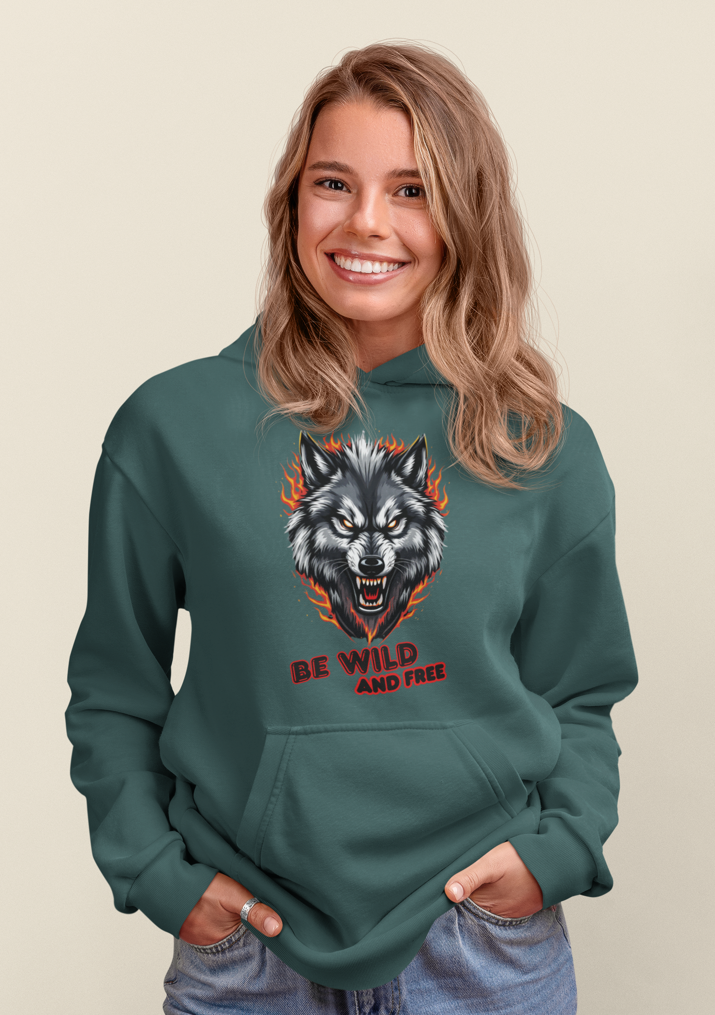 Wolf in Flames Be Wild and Free - Unisex Adult Organic Cruiser Hoodie 2.0 ST/ST SH