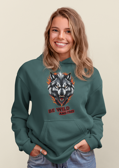 Wolf in Flames Be Wild and Free - Unisex Adult Organic Cruiser Hoodie 2.0 ST/ST SH