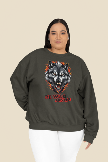 Wolf in Flammen Be Wild and Free - Unisex Erwachsenen Bio Changer Sweatshirt ST/ST SH