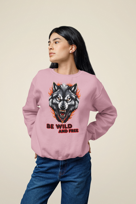 Wolf in Flammen Be Wild and Free - Unisex Erwachsenen Bio Changer Sweatshirt ST/ST SH