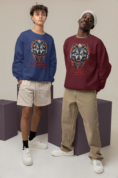 Wolf in Flammen Be Wild and Free - Unisex Erwachsenen Bio Changer Sweatshirt ST/ST SH