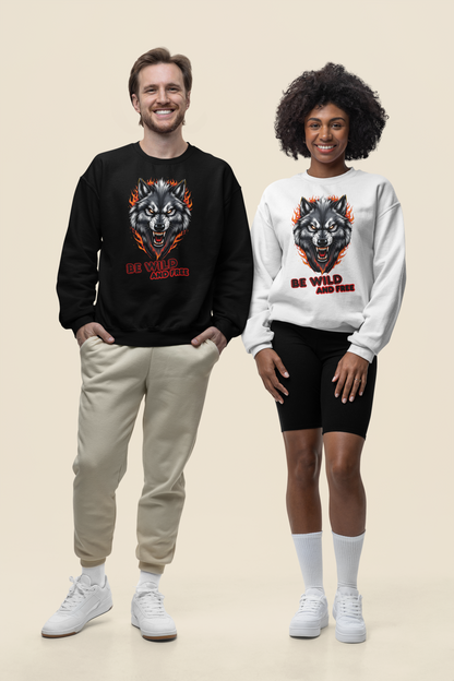 Wolf in Flammen Be Wild and Free - Unisex Erwachsenen Bio Changer Sweatshirt ST/ST SH