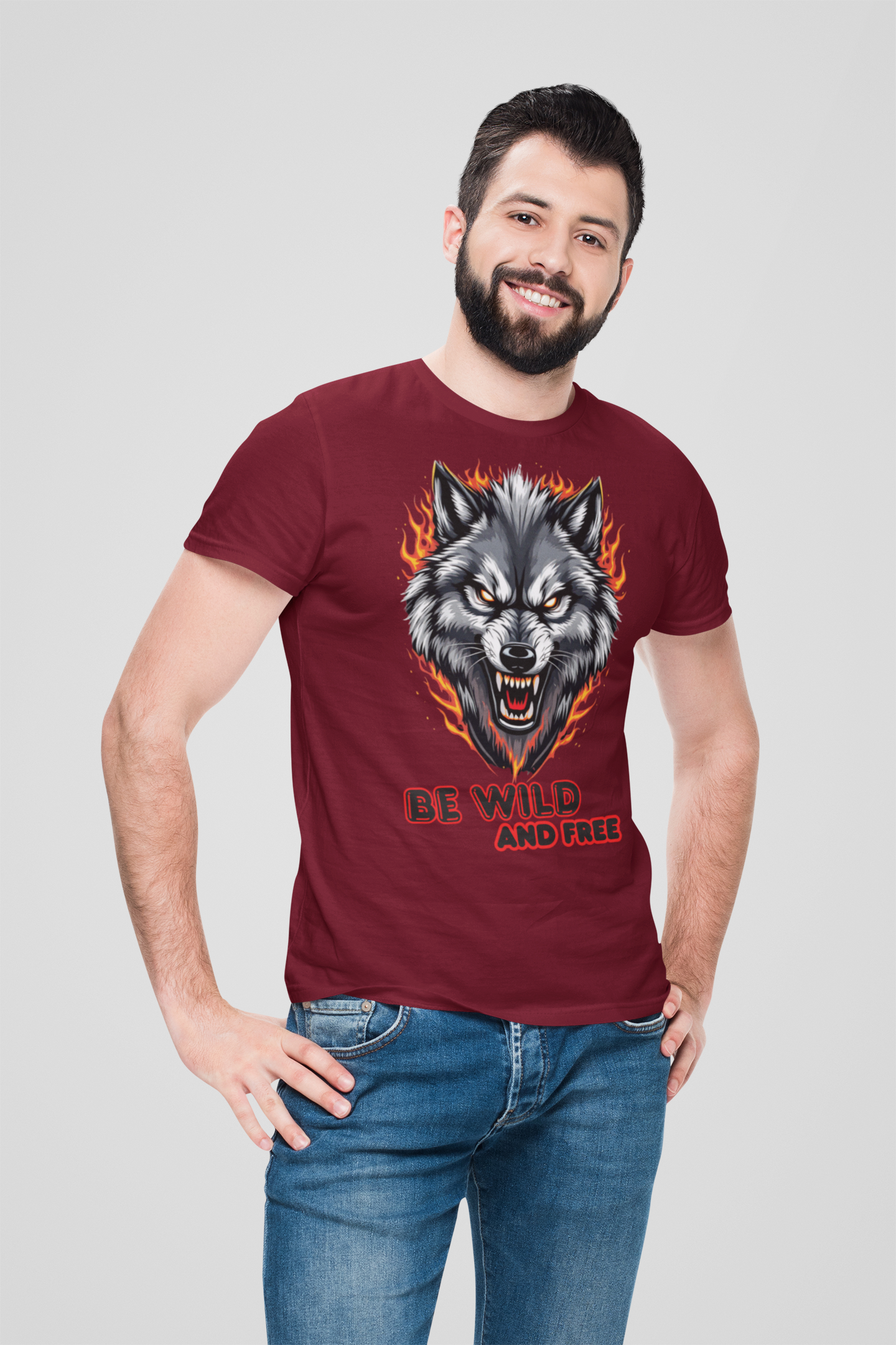 Wolf in Flammen Be Wild and Free - Unisex Erwachsenen Bio Creator T-Shirt ST/ST SH