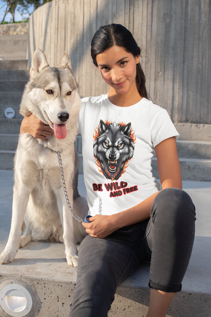 Wolf in Flammen Be Wild and Free - Unisex Erwachsenen Bio Creator T-Shirt ST/ST SH