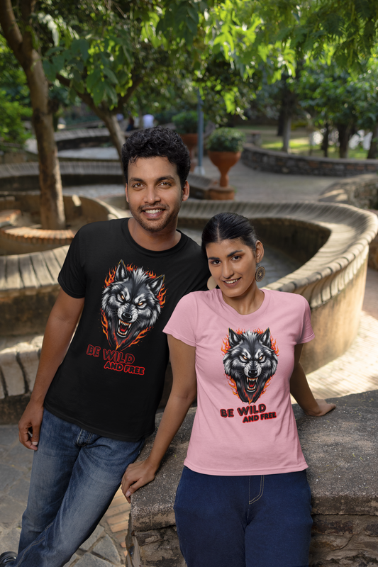 Wolf in Flammen Be Wild and Free - Unisex Erwachsenen Bio Creator T-Shirt ST/ST SH