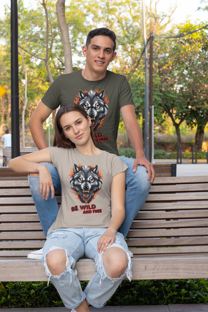 Wolf in Flammen Be Wild and Free - Unisex Erwachsenen Bio Creator T-Shirt ST/ST SH
