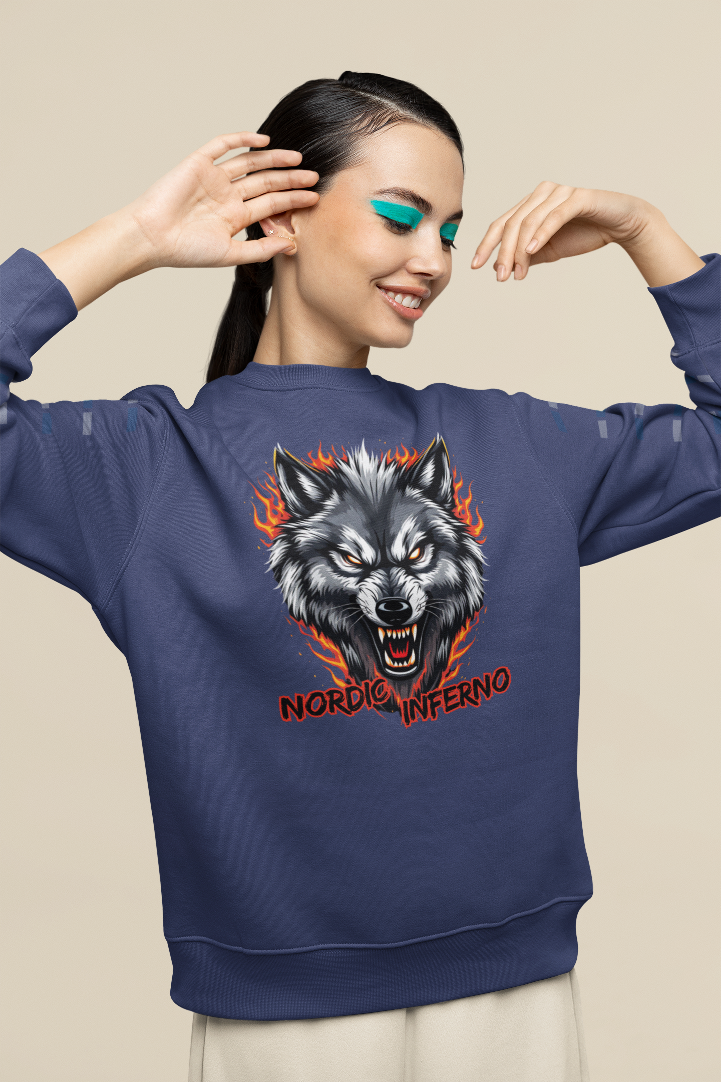 Wolf in Flames Nordic Inferno - Unisex Adult Bio Changer Sweatshirt ST/ST SH