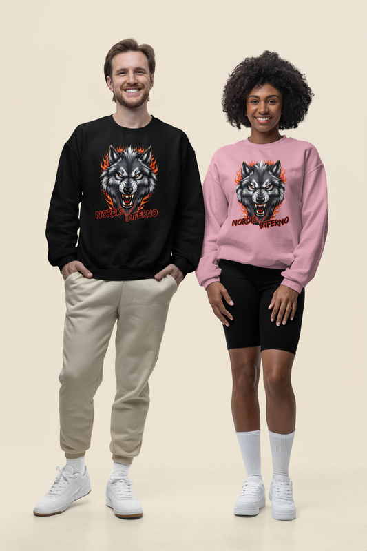 Wolf in Flammen Nordic Inferno - Unisex Erwachsenen Bio Changer Sweatshirt ST/ST SH