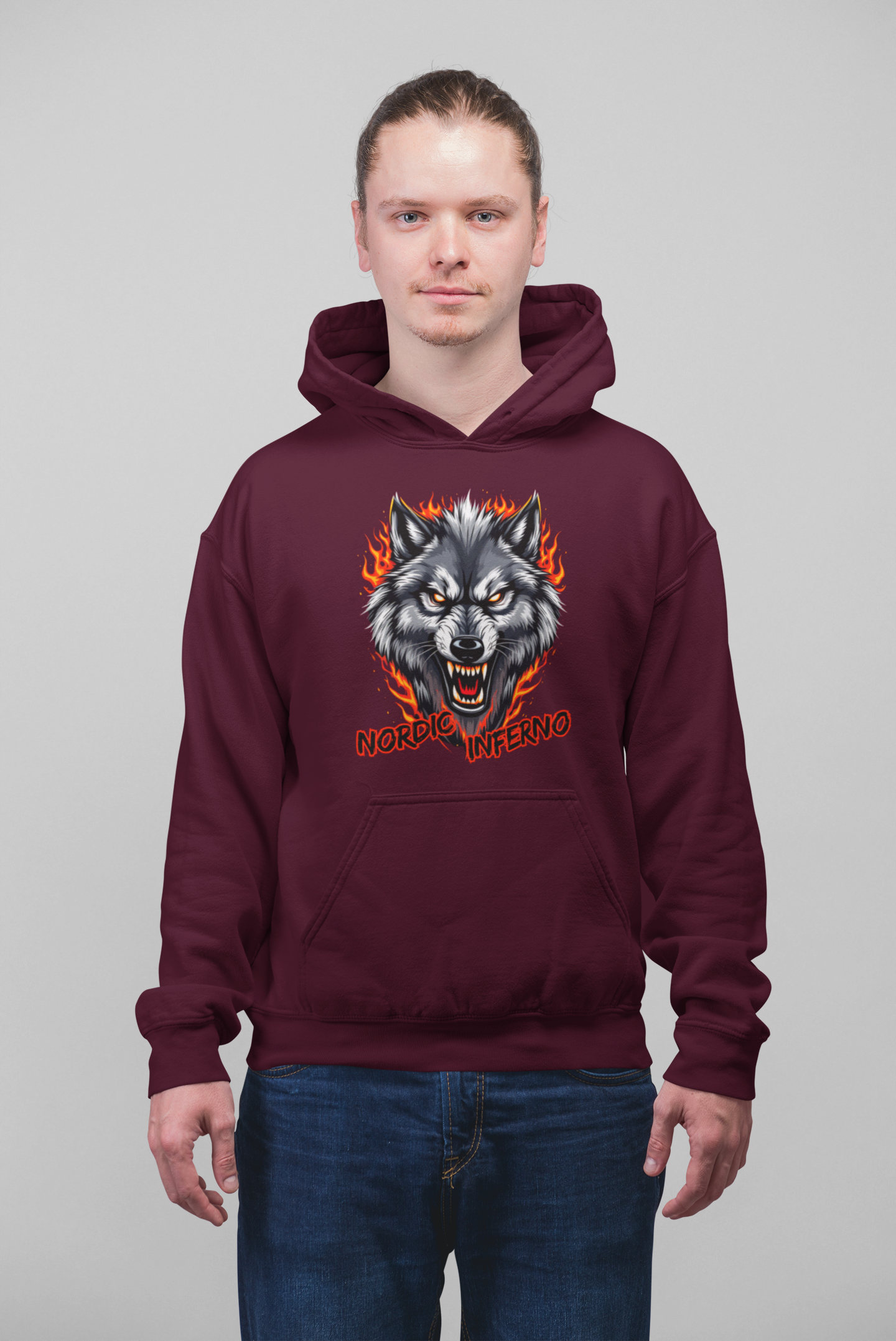 Wolf in Flammen Nordic Inferno - Unisex Erwachsenen Bio Organic Cruiser Hoodie 2.0 ST/ST