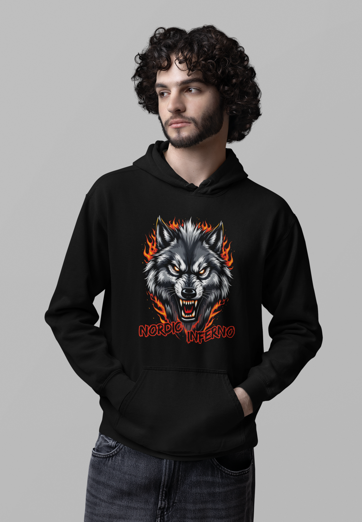 Wolf in Flammen Nordic Inferno - Unisex Erwachsenen Bio Organic Cruiser Hoodie 2.0 ST/ST