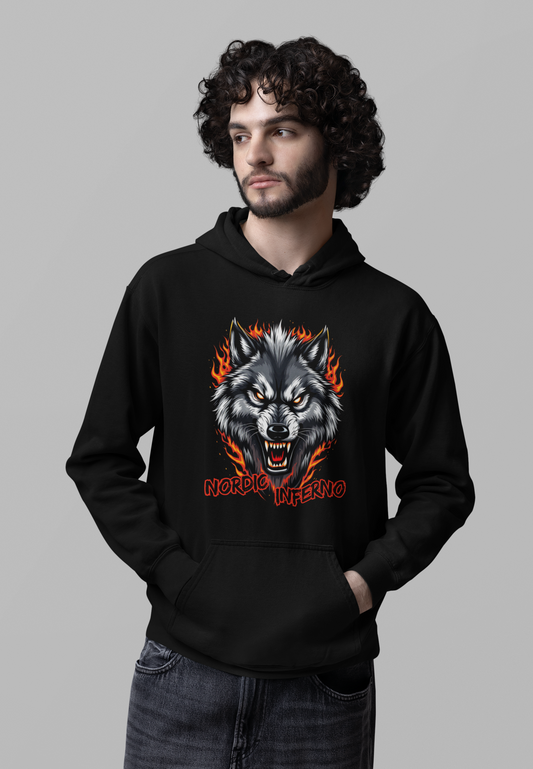 Wolf in Flammen Nordic Inferno - Unisex Erwachsenen Bio Cruiser Hoodie ST/ST SH