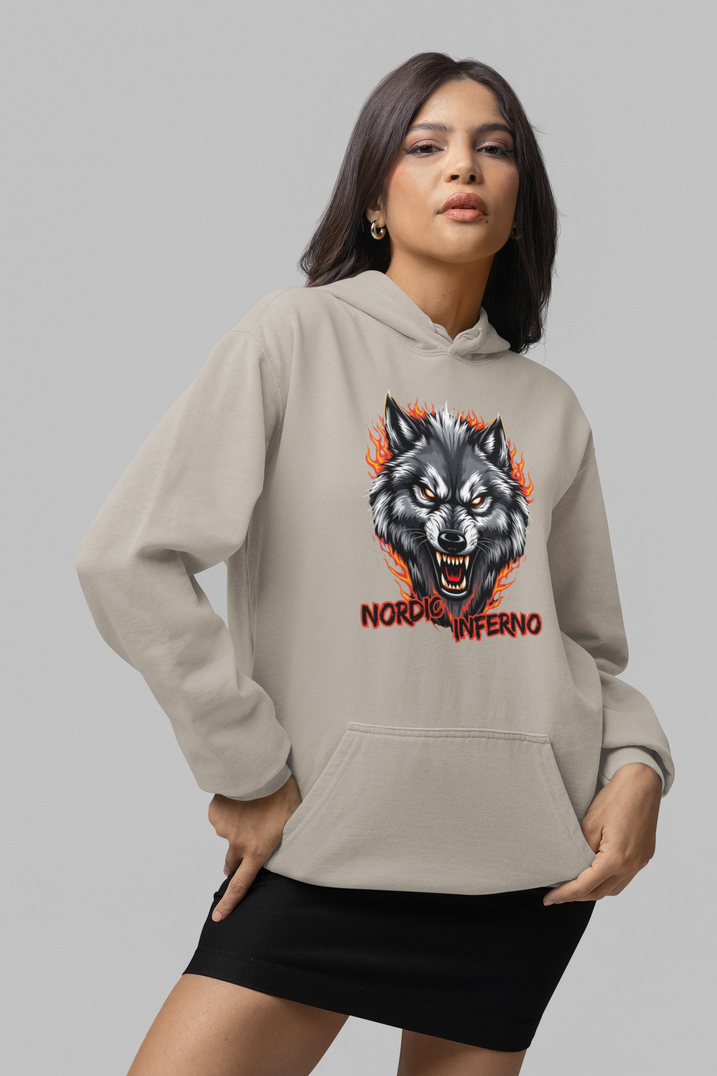 Wolf in Flammen Nordic Inferno - Unisex Erwachsenen Bio Organic Cruiser Hoodie 2.0 ST/ST